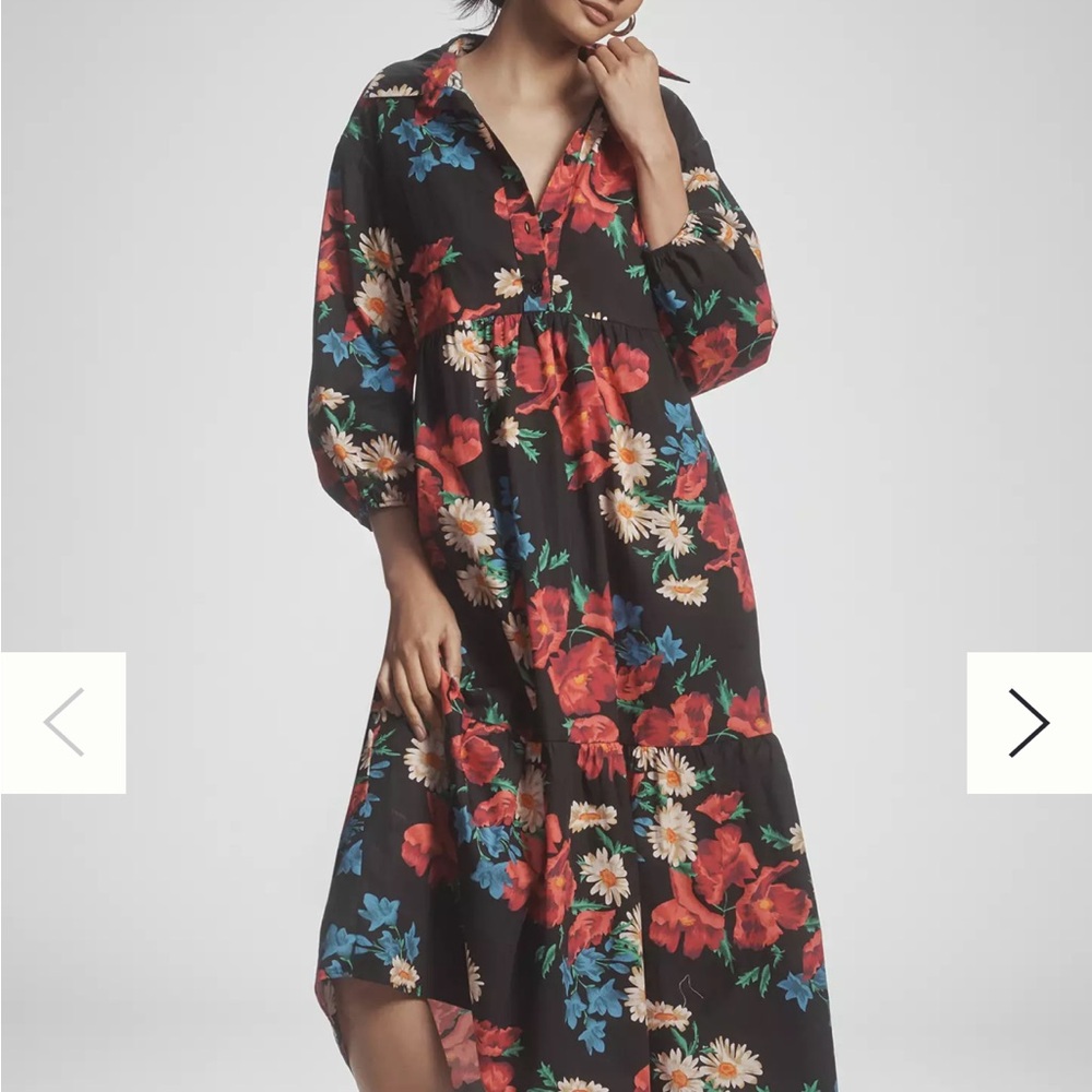 Anthropologie Bettina Black Floral Long Sleeve Dress - Picture 2 of 2